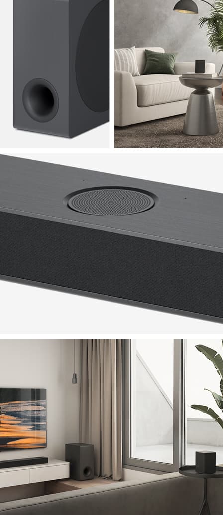 imagen de barra de sonido y bufer negros de la marca LG