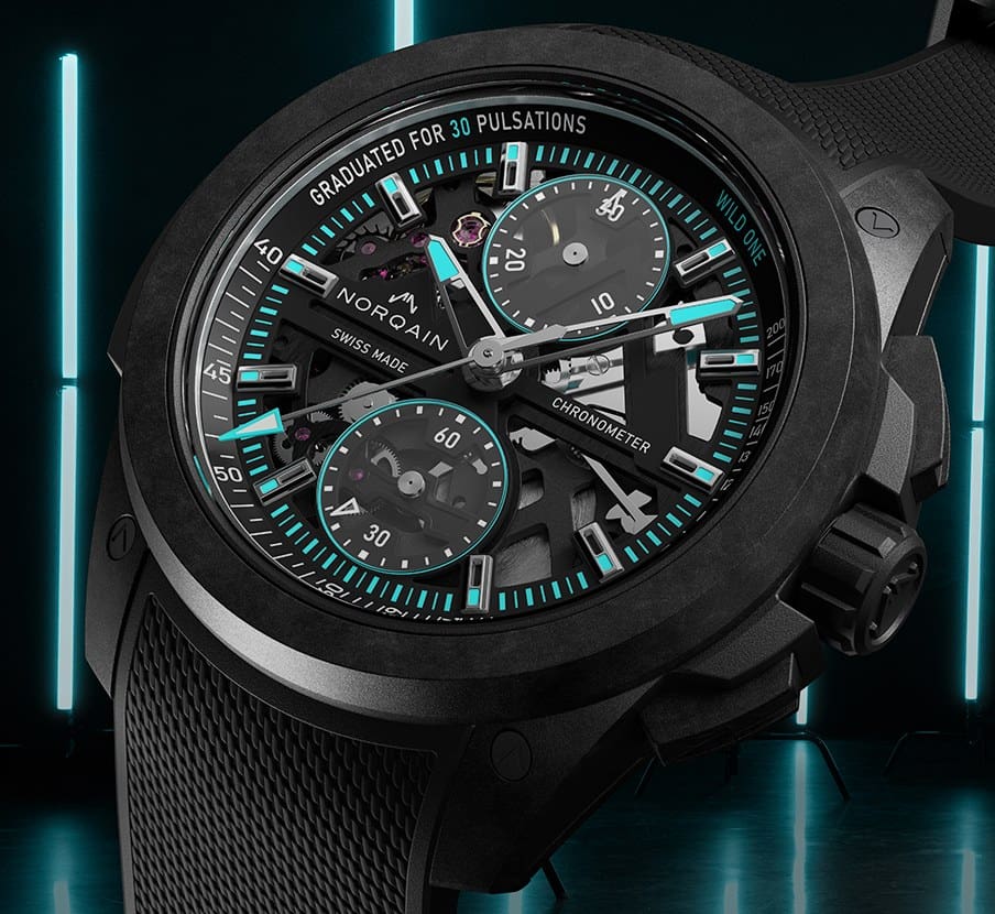 imagen de reloj negro con azul de la marca NORQAIN