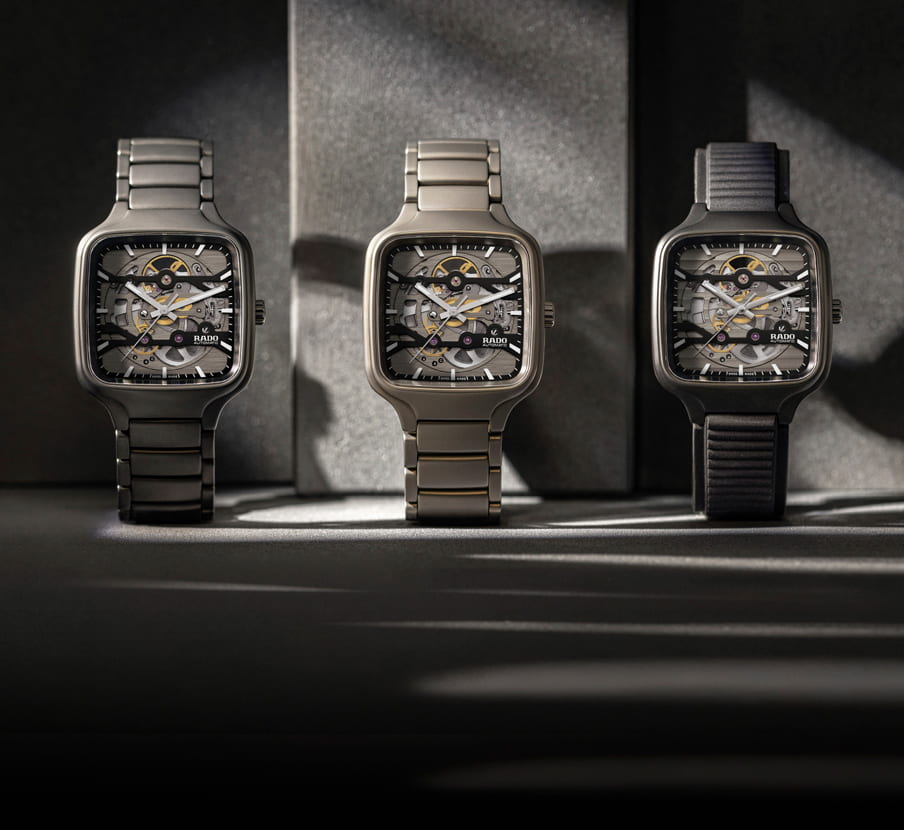 imagen de 3 relojes cuadrados de la marca RADO