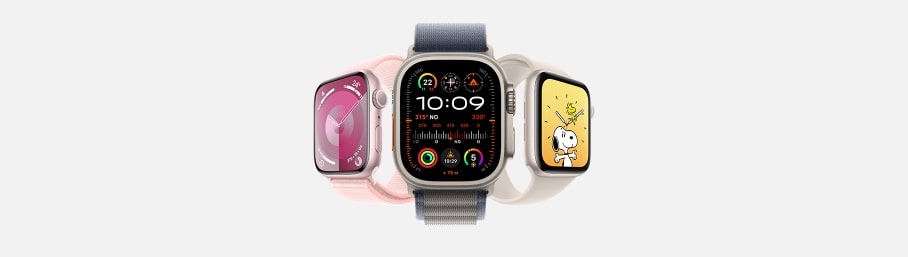 Imagen de tres smartwatches de la marca, APPLE