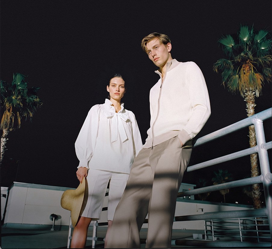 imagen de mujer y hombre con ropa blanca de la marca MIRTO